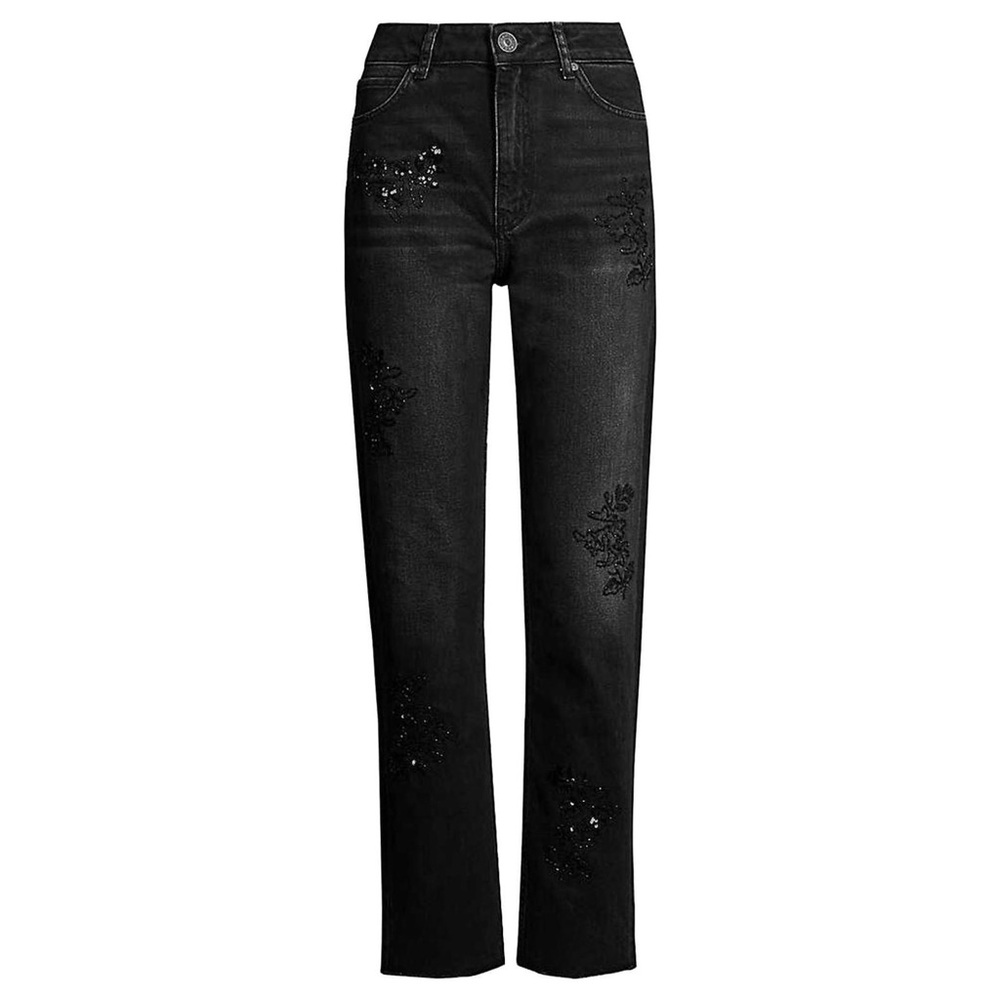 NWT Sandro Paris Alise Jeans Noir Black Embellished Sequins High Rise 34 2 $340